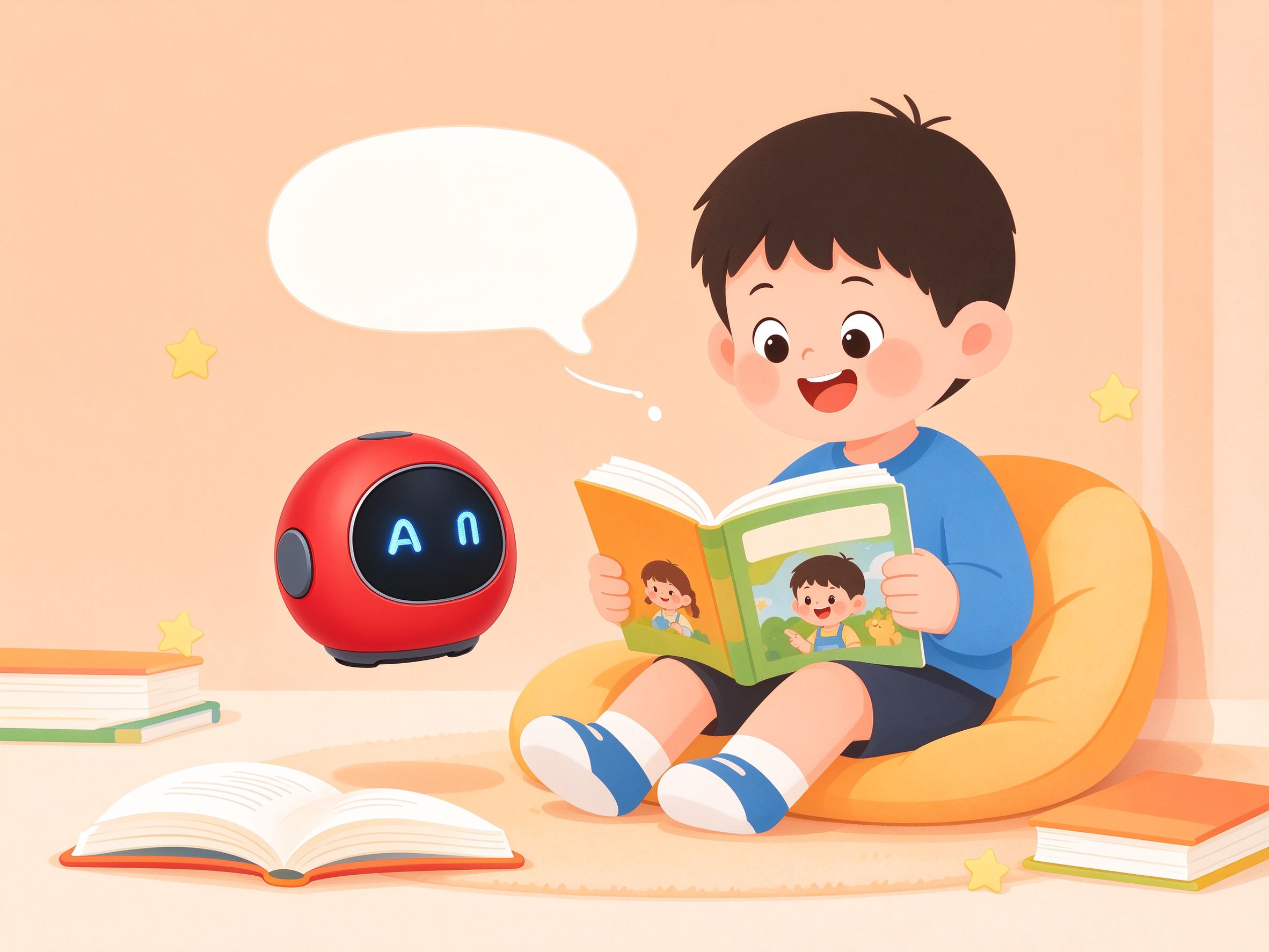 儿童 AI 阅读应用场景插画
